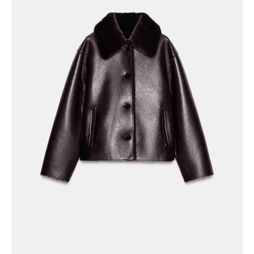 NWOT Reversible Dark Brown Faux Leather Jacket / Faux Fur Zara